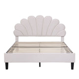 Full Size Upholstered Platform Bed with Flower Pattern Velvet Headboard, Beige WF305290AAA