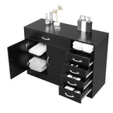 ZNTS FCH MDF With Triamine Double Doors And Five Drawers Bathroom Cabinet Black 42835201