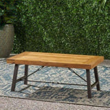 Outdoor Acacia Wood Coffee Table, Teak Finish / Rustic Metal Brown and Black, 27.25"D x 45.75"W x 62348.00