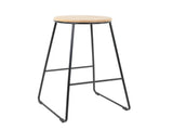 28"H Backless Stool Black Metal Base with Natural Wood Seat 71810027