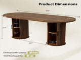 70.9" Oval Dining Table for 6 People, Fluted Cylindrical Pedestals with Roll-up Door Storage 74640654