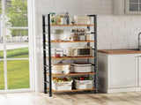 5-Shelf Wood and Metal Storage Shelf with Adjustable Feet, Waterproof & Scratch-Resistant, Rustic 60305599