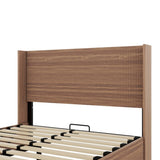 Large grooved undulating lift storage bed frame, wooden platform bed frame with lift storage, no W1858P307153