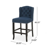 Vienna Contemporary Fabric Tufted Wingback 27 Inch Counter Stools, Set of 2, Navy Blue and Dark 64855.00NBLU