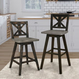 Counter Height Chairs Set of 2, Black X-Back 360-degree Swivel Chair Solid Rubberwood Kitchen Dining B011P194598