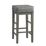 Transitional Gray Faux Leather Seat 29-inch Pub Height Stools Set of 2, Antique Gray Finish Solid B011P232131