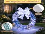 32.5" Pre-Lit Christmas Wreath with 332 LED Lights, Iridescent Bow & 88 Ornament Balls, 65601317