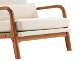 High Back Solid Wood Armrest Backrest Iron Frame Linen Indoor Leisure 23435741