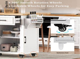 56.5'' Kitchen Island with Drop Leaf, Power Outlet, Embossed Vertical Stripe Rolling Kitchen Cart on 97642031