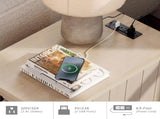 Beige End Tables with Charging Station, Tall Nightstand with Storage Cabinet & Drawer, Wooden 77622720