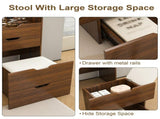 3-in-1 Vanity Desk with Flip Top Lighted Mirror & Storage Stool, Compact Makeup Dressing Table for 32529191