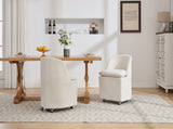 058-Set of 2 Chenille Fabric Dining Chairs With Universal Wheels,Beige W527P242552