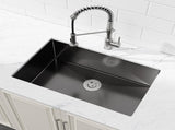 Kitchen Sink, 27x19 Single Bowl, Undermount Handmade Sink in Black, with US Standard Drain and 90694307