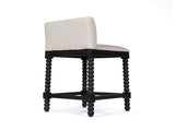 Farmhouse Coastal BarStools Set of 2, Rubberwood Bobbin Legs, Linen-Like Upholstered Bar Stool with W5599P574877