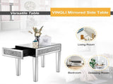() 1-Drawer Bedside Table Decorated with Rhinestones MDF Mirrored Side Table 94145464