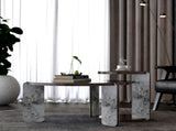 Modern Coffee Table with End Table Set, Durable walnut veneered MDF 83cm diameter Center Table with W2899P405895