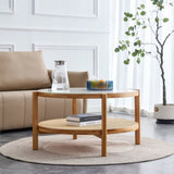 Modern simple circular double-layer solid wood tea rattan woven Chinese side small round W1151104955