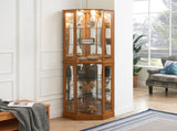 6 Shelf Corner Curio Display Cabinet with Lights, Mirrors and Adjustable Shelves, Oak W1693P165029