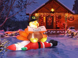 4.9 FT Lighted Christmas Inflatable Decoration, Inflatable Turkey Sitting on Santa Claus, Funny Blow 00028271