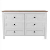 Retro Farmhouse Style Wooden Dresser with 6 Drawer, Storage Cabinet for Bedroom, WhiteBrown WF317946AAK