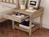 Retro Style Nightstand with Drawer and Open Shelf for Bedroom, Bedside Table with Turned Legs and N733P206240M