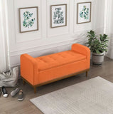 ZNTS Mid-Century Modern Lift Top Storage Bench 1pc Tufted Orange Upholstered Solid Wood Walnut Finish B011P169818