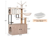 Cat Tree with Litter Box Enclosure - Modern Cat Condo with Scratching Posts, Feeding Bowl & W1687P304380