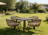 Square Patio Dining Table with Umbrella Hole, Heavy-Duty Iron Frame Wood-Plastic Composite Tabletop, W3990P466949