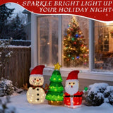 Set of 3 Lighted Santa and Snowman and Xmas Tree Christmasations, Pre-lit Pull Up Holiday 56329969