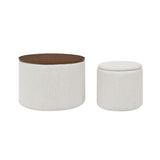 2-Piece Set Round Chenille Storage Ottoman, Equipped with a Drum Shaped Small Stool, Storage Space, W487P179601
