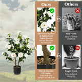 2 PCS 38 Inch Artificial Camellia Tree Faux Flower Plant in Cement White 79691312
