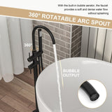 Freestanding Bathtub Faucet Floor Mount Tub Filler Matte Black, Swivel Gooseneck Spout with Cylinder W1243P316229
