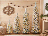 3FT, 4FT, 5FT, 6FT, 4 Pack Pre-Flocked Christmas Trees, Pencil Christmas Tree with Snow Tips, X'Mas N710P513665K