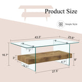 43.3 Inch Modern Two-Tier Coffee Table - An Elegant Combination of Clear Glass and Light Wood W2920P226066
