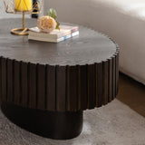 ZNTS Oval Coffee Table Handcrafted Relief Sturdy Pedestal Wooden Olive-Shaped Tea Table for Living Room W3081P255079