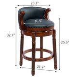 Seat height 26'' Cow top Leather Wooden Bar Stools, 360 Degree Swivel Bar Height Chair with Backs W2195135488
