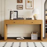 TREXM Curved Table with Storage, Wooden Entryway Table with 2 Drawers, Farmhouse Rustic N715P244723D