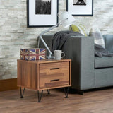 2 Drawers Nightstand with Metal Legs, Walnut B016P253802