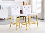 A set of 2 white and gold vintage crocodile leather bar chairs, featuring crystal clasp design and W3875P383108