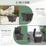 ZNTS Outdoor PE Wicker Side Table with Storage, Small Patio Storage Bin Container for Hose Cushion Towel, 06931432