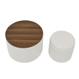 2-Piece Set Round Chenille Storage Ottoman, Equipped with a Drum Shaped Small Stool, Storage Space, W487P179601