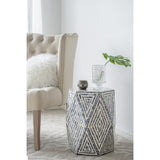 16x14x18" Hexagon Garden Stools, Unique Capiz Accent Side Table, Black/White W2078P290103
