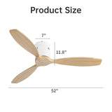 52 Inch Indoor 3 Solid Wood Blade Ceiling Fan Noiseless Reversible DC Motor Remote Control W934P146083