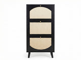 Rattan-fronted 3-tier shoe cabinet, particleboard, 54*24*135 cm, black 49493936