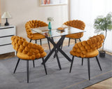Dining Table with cross metal leg and tempered glass,Modern Space Saving Kitchen Table for Living W234P278089