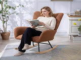 Teddy Fabric Wingback Glider Rocker with Side Storage Pocket, Soft Comfy Nursing Rocking Chair, 68696163