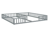 Double Twin Floor Bed with Fence, Guardrails, without door, Grey W504P143285