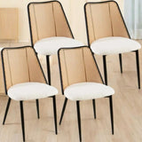 Off White Rattan Dining Chairs Set of 4,Boucle Chairs with Natural Cane Back, Upholstered Dining W1164P218673