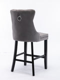 Contemporary Velvet Upholstered Barstools with Button Tufted Decoration and Wooden Legs, and Chrome W1143P177251