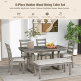 ZNTS 6-Piece Rubber Wood Dining Table Set with Beautiful Wood Grain Pattern Tabletop Solid Wood Veneer 14992936